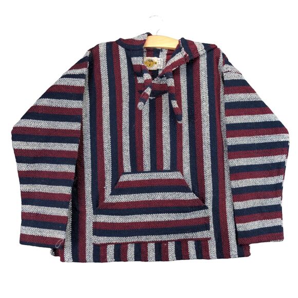Earth Ragz Striped Mexican Long Sleeve Pullover Knit Hoodie Gray Size XL - Picture 1 of 11